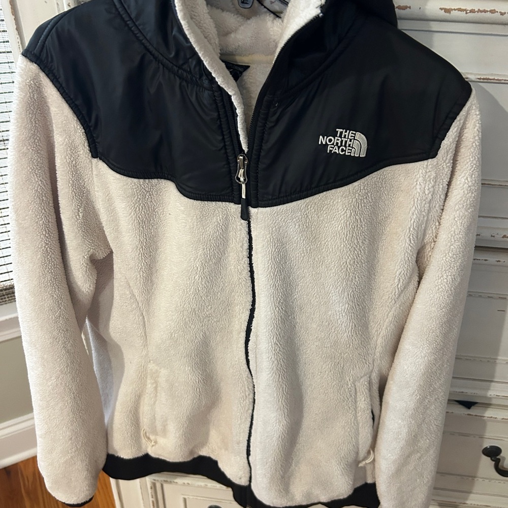 The North Face Black and Cream Oso Full-Zip Fleece Jacket Hoodie L